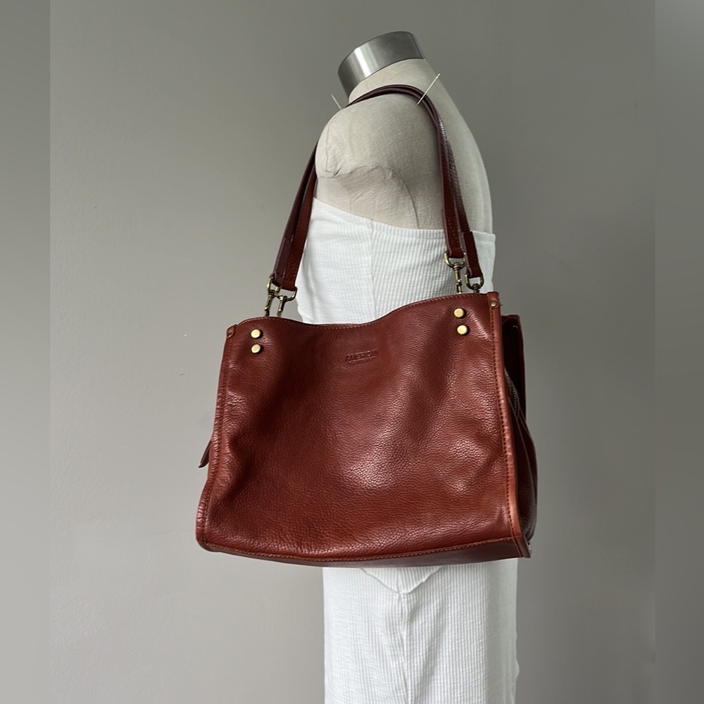 American Leather Co. Lenox triple entry leather satchel in brandy